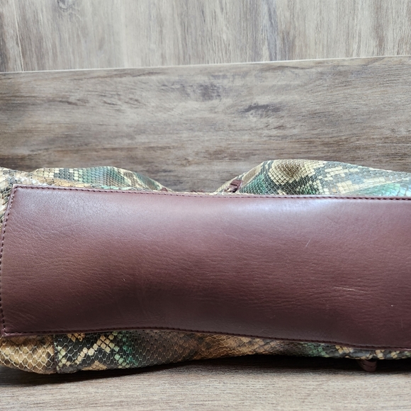 Rafe New York Python Leather Embossed Large Tote Tassel Brown Cream Teal Purse - Picture 5 of 11